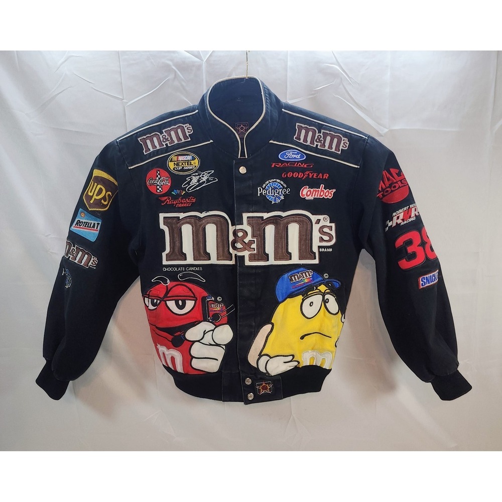 VTG NASCAR M&M Racing Jacket Twill #38 Elliot Sadler Black JH Designs Small RARE